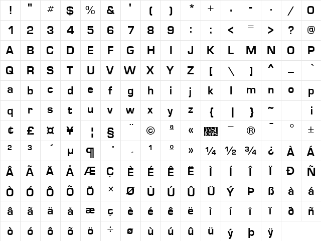 Eurose Regular  glyph index