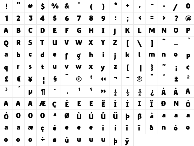 PreciousSans Bold  glyph index