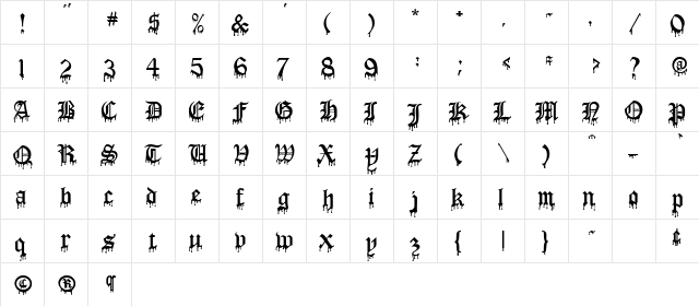 Blood Of Dracula Regular  glyph index