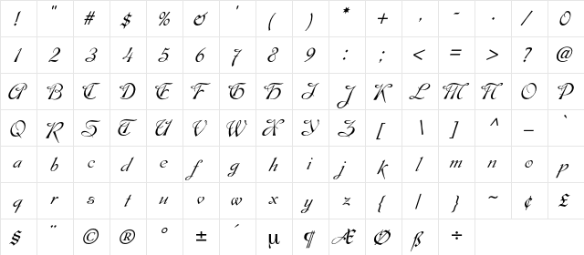 Esperanza Regular  glyph index