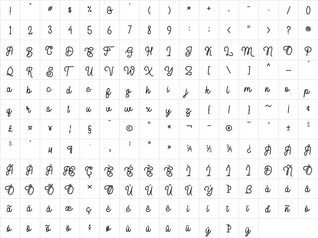 Delponta Regular  glyph index