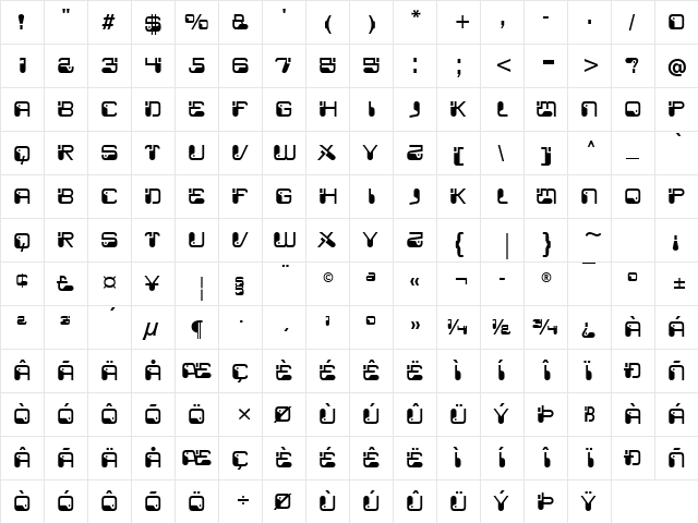 System X3 Regular  glyph index