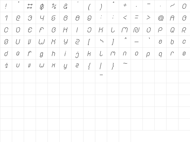 EVERYTHING Bold Italic  glyph index
