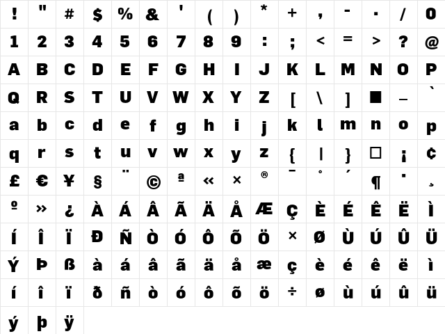 FlamaBlack Regular  glyph index