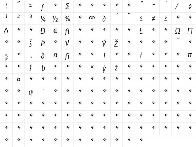 Jambono-LightExpert Regular  glyph index