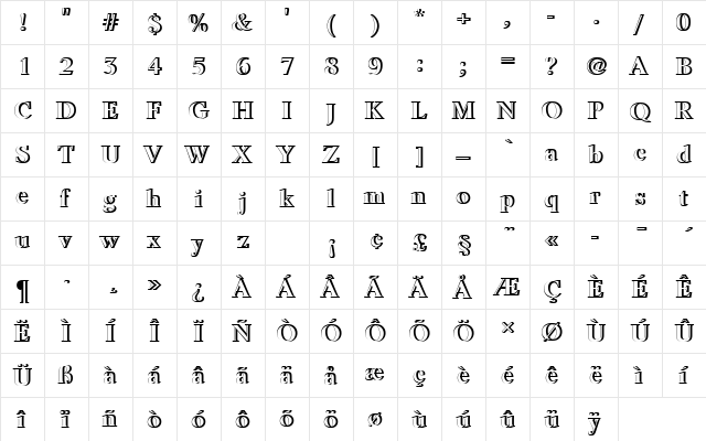 LifeTBolRe1 Regular  glyph index