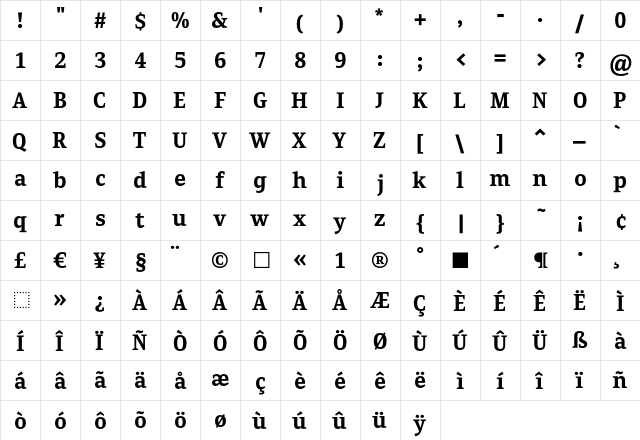 GakSerif Bold  glyph index