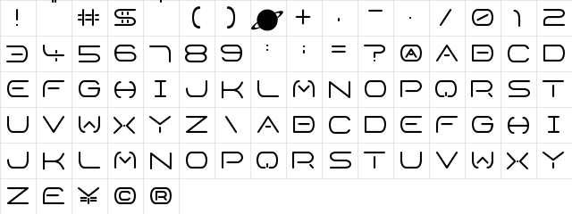 Space Horizon Regular  glyph index