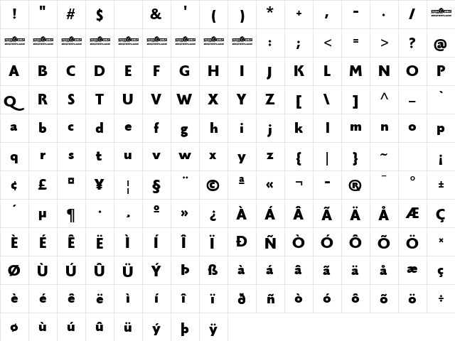 Monterchi Sans Trial Extrabold  glyph index