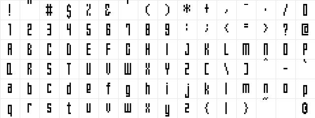 Electronica Nine  glyph index