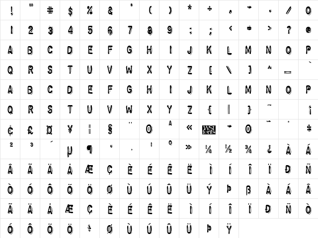 VacuformCondensed Regular  glyph index