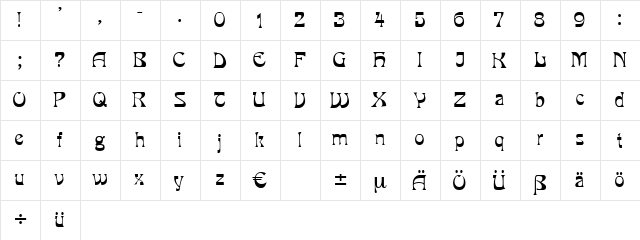 Madeira Regular  glyph index