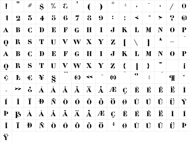 P22 Pop Art Stencil  glyph index