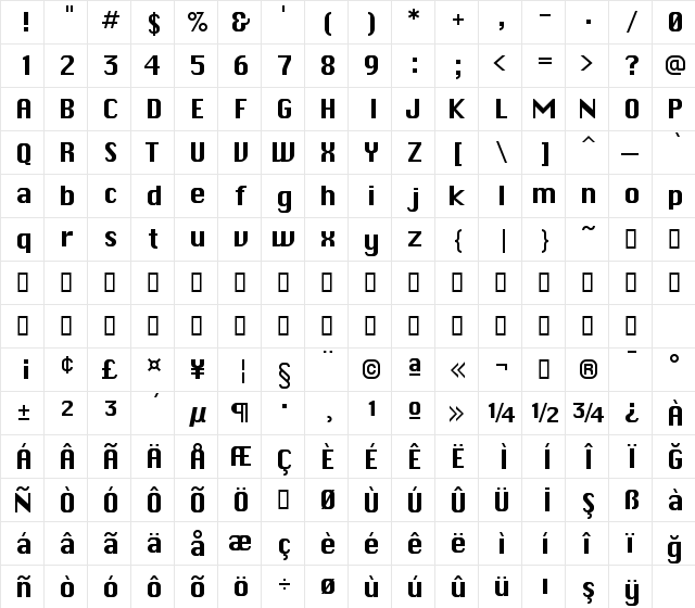 Chicago Digiscream Regular  glyph index