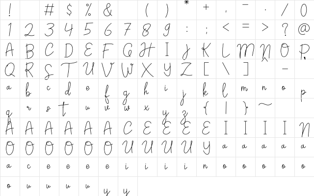 High Handmade Regular  glyph index