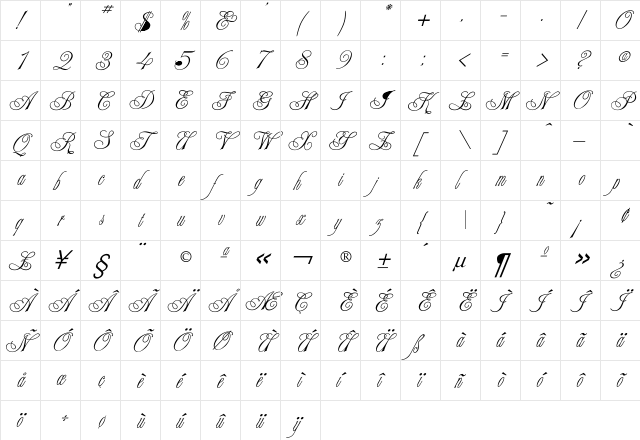 Writhling Regular  glyph index