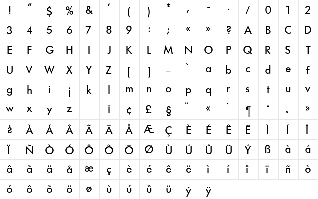 Futura-Medium Regular  glyph index