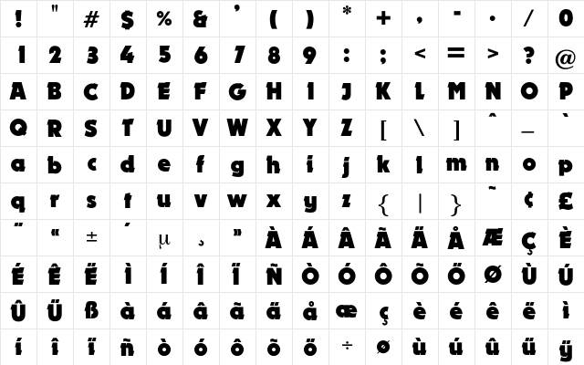 Lokomotive Regular  glyph index