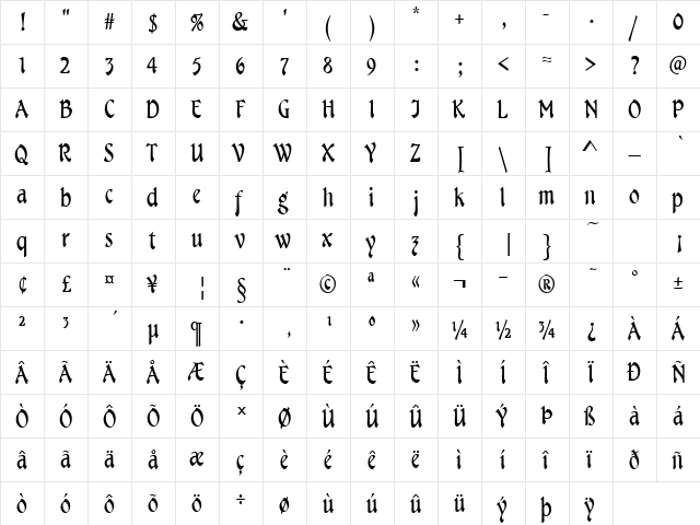 Tarragon ICG Regular  glyph index