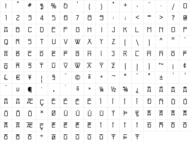 Haarlem Nights NF Regular  glyph index