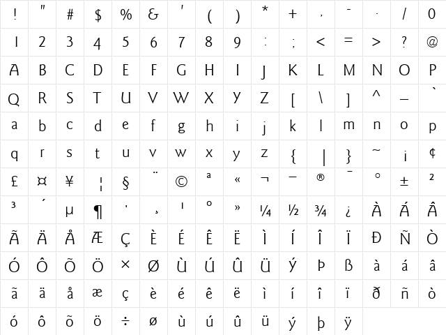 ITCGoudySans-Book Book  glyph index