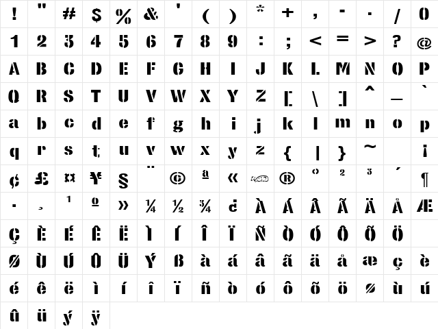 StencilSansExtrabold normal  glyph index