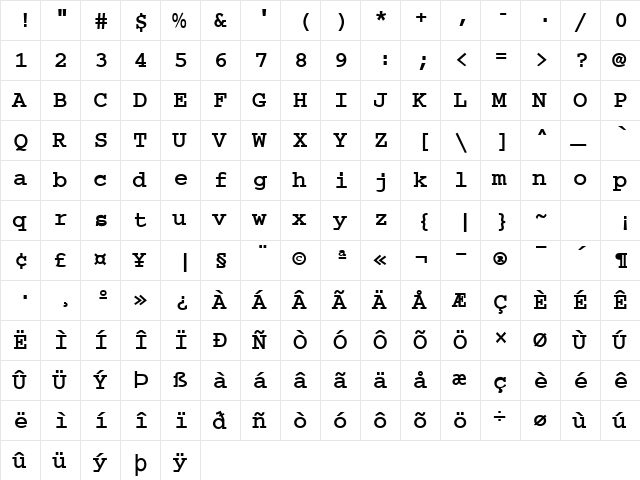 FZ DIGITAL 3 Bold  glyph index