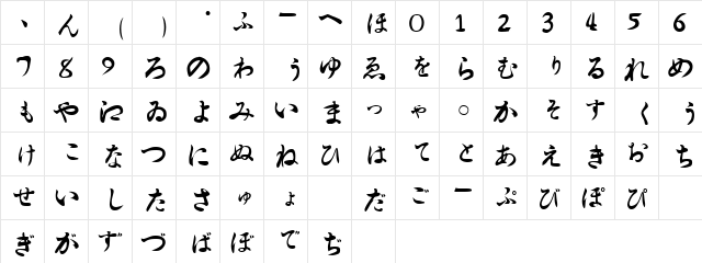 Hira Regular  glyph index