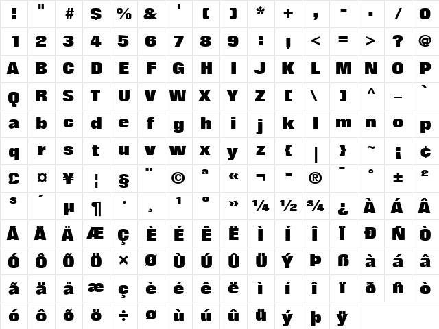 Folio LT Medium Bold  glyph index