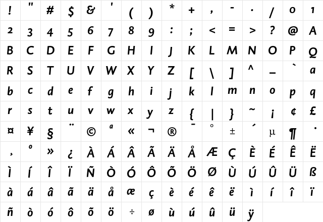 DTL Caspari ST Bold Italic  glyph index