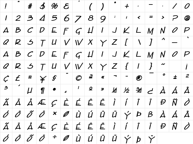 Enview Bold Italic  glyph index