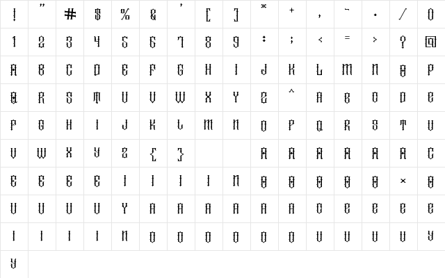 Motor Garage Regular  glyph index
