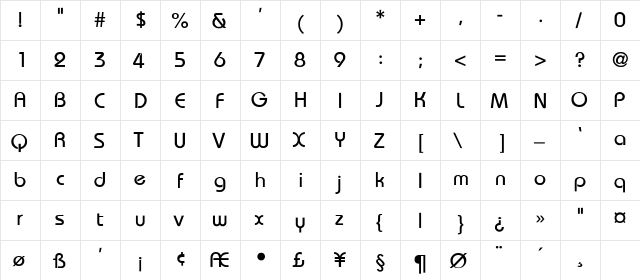 Steff Thin Regular  glyph index