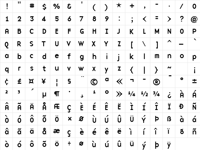 BaseNine Regular  glyph index