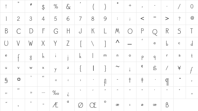 CanterburyOldStyle Regular  glyph index