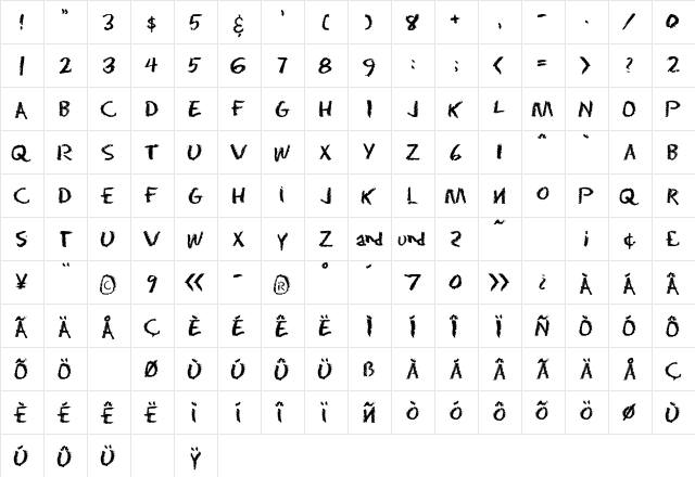 EraserDust Regular  glyph index