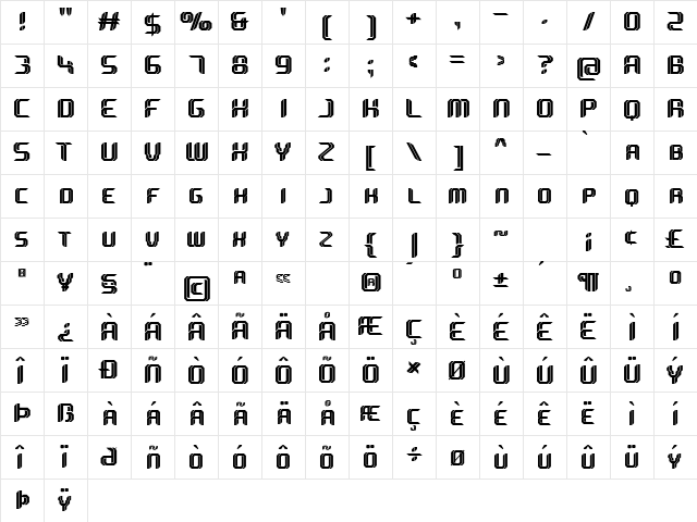 Sportive Regular  glyph index