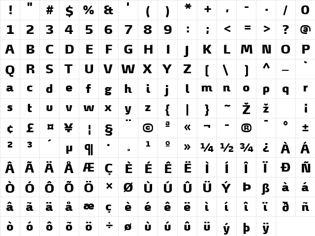 MaxDemiSerifTF-Black Regular  glyph index