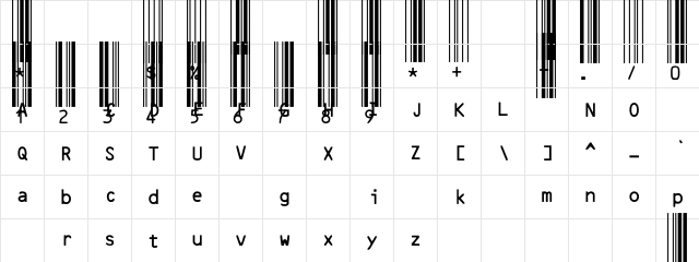 IDAutomationHC39M Regular  glyph index