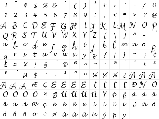 Grevinnans Medium  glyph index