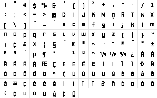 PF Online Two Pro Double  glyph index