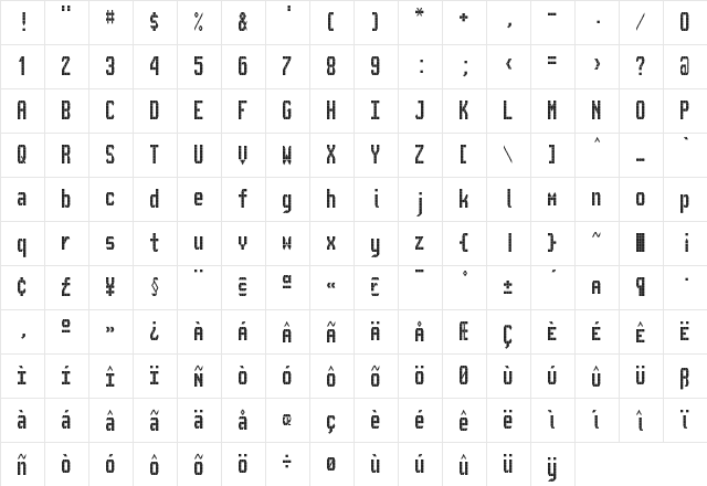 Gateway B2  glyph index