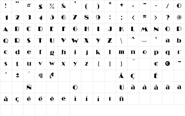 BobbalooSSK Regular  glyph index