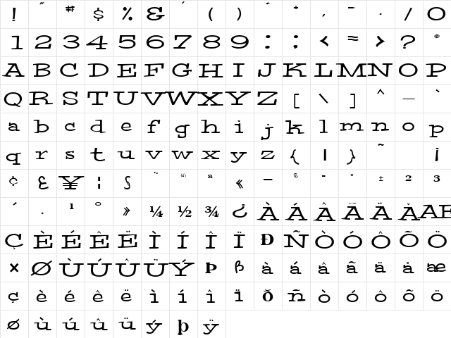 School Regular  glyph index