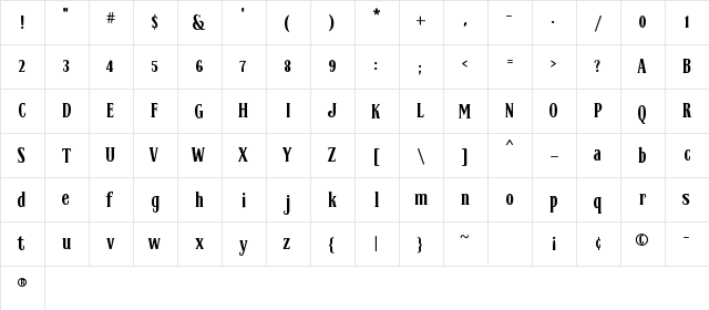 Jasper Daniels Regular  glyph index