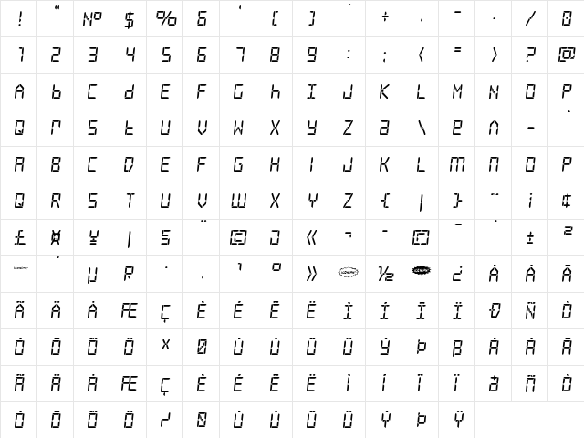 Frozen Crystal Regular  glyph index