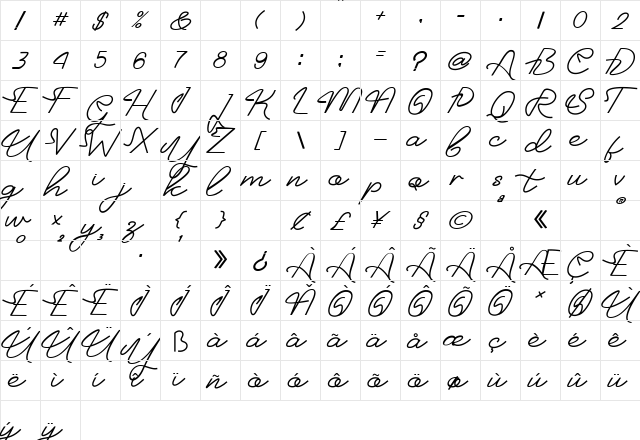 Neon Bines Regular  glyph index