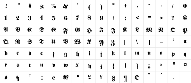 FetteFraktur-SemiBold Regular  glyph index