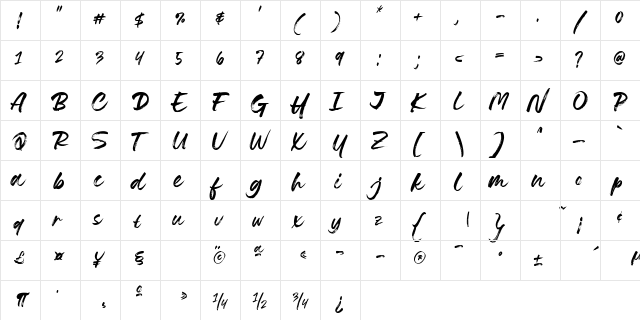 Lovely Boys Regular  glyph index