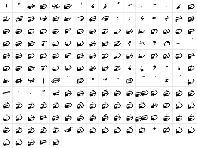 Deranian Rotalic Rotalic  glyph index